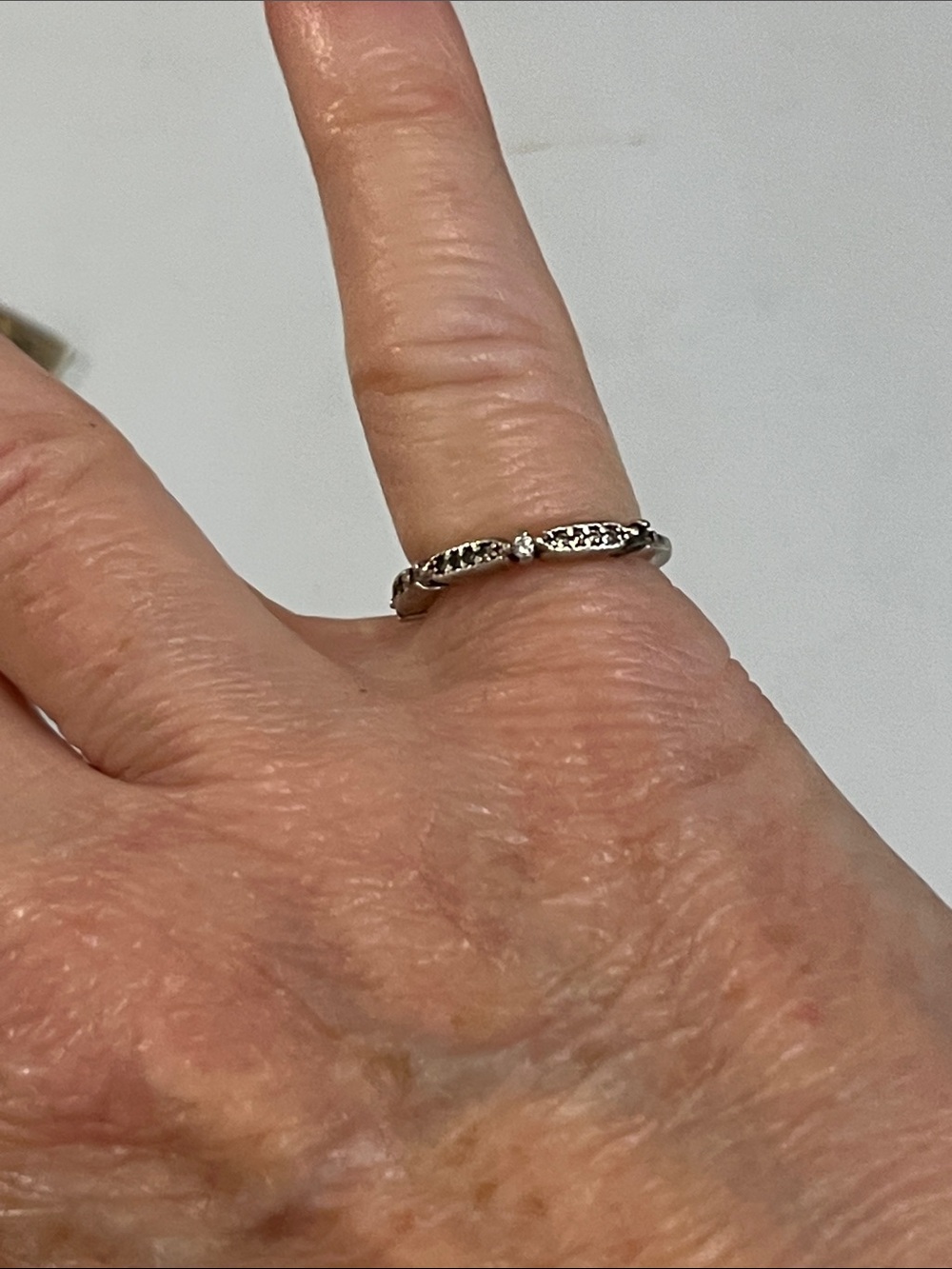 Sterling Silver delicate marcesite sz 4 pinky ring Textured Band Ring - Silver